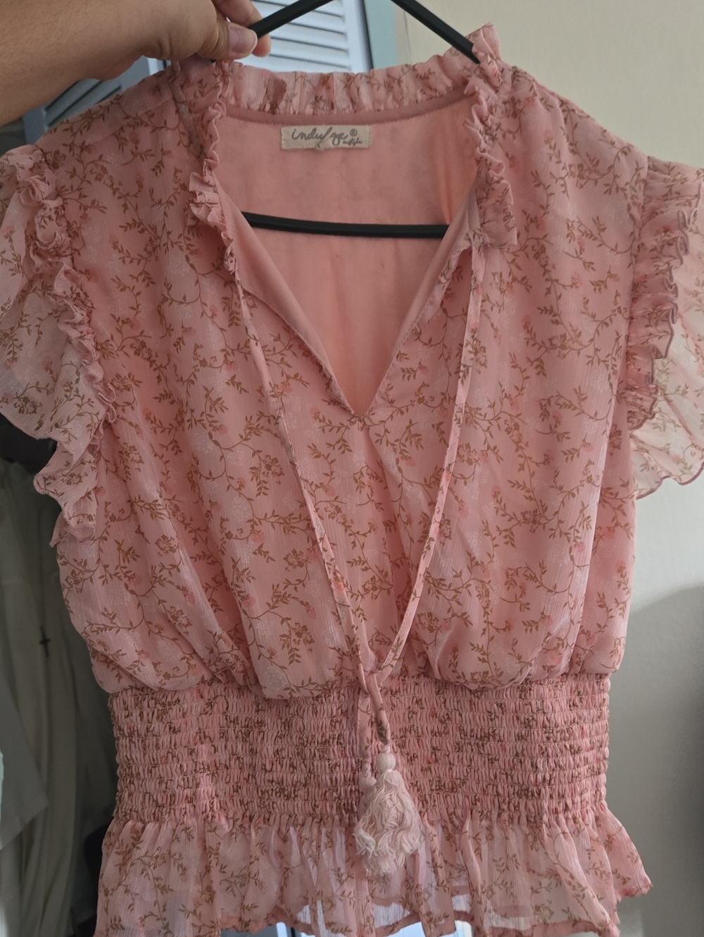 indulge Pink Floral Ruffle Tie-Front Blouse